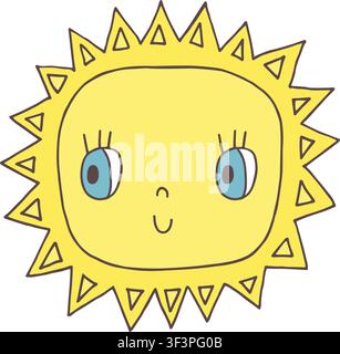 Personnage de soleil jaune mignon en style plat pour les designs pour enfants Illustration de Vecteur