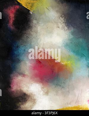 Œuvre d'art abstrait professionnel mettant en avant une palette de couleurs complémentaires de rose, bleu-vert et jaune. Convient pour les arrière-plans numériques, les impressions haut de gamme, un Banque D'Images