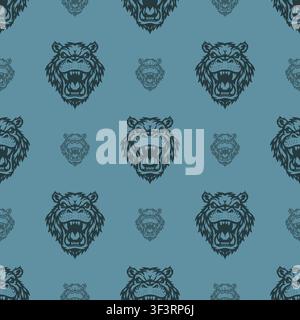 Motif vectoriel symétrique noir monochrome logo tribal hippopotame sur un fond Illustration de Vecteur