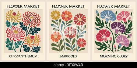 Motif floral éclatant orne une affiche de marché vintage Illustration de Vecteur