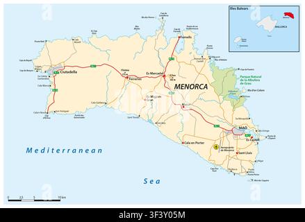 Carte de l'île espagnole des Baléares de Minorque Banque D'Images