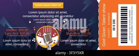 Modèle de billet pour un événement de spectacle de talents avec illustration d'un micro Illustration de Vecteur