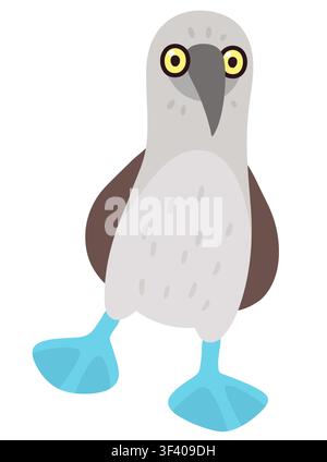Tador de pieds bleus, dessin humoristique de oiseau en cartoon. Illustration vectorielle plate et simple. Illustration de Vecteur