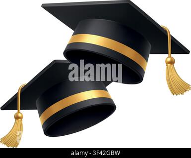 Bonnets de diplôme noirs croisés avec des pampilles dorées illustration de l'accomplissement éducatif académique Illustration de Vecteur
