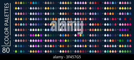 Palette de couleurs pastel et néon cool et équilibrée avec des gouttes RGB chaudes, de forme harmonieuse. Palette ou tableau d'échantillons de couleurs neutres et vibrantes pour enfants avec schéma de couleurs pour mélanges et combinaisons Illustration de Vecteur