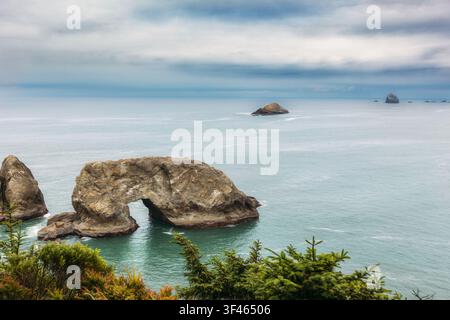 Vue côtière de Arch Rock sur la côte de l'Oregon Banque D'Images