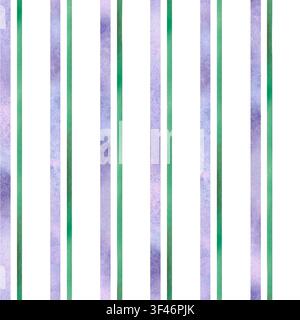 Un motif aquarellé sans couture délicat avec des rayures lilas et vertes. Parfait comme compagnon des motifs principaux, il est idéal pour la conception de cartes Banque D'Images