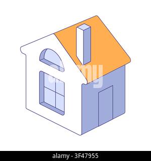Petite maison privée avec cheminée en vue isométrique. Illustration vectorielle plate pour l'immobilier, l'architecture, la vie en banlieue Illustration de Vecteur