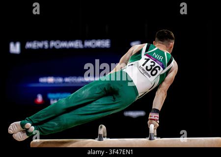 Glasgow, Royaume-Uni. 27 juillet 2026. GLASGOW, ÉCOSSE - 27 JUILLET : Rhys McCLENAGHAN d’Irlande du Nord concourt dans la finale du cheval d’ajustement masculin à l’Arène de Glasgow le 27 juillet 2026 à Glasgow, Écosse. (Photo de Claire Jeffrey/Sports Press Photo) Credit : SPP Sport Press Photo. /Alamy Live News Banque D'Images