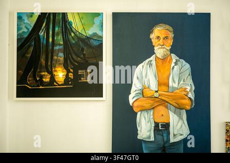 Brésil, Salvador, quartier Pelourinho, l'auto-portrait dans l'atelier du peintre Justino Marinho Banque D'Images