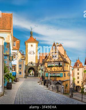 District de Plönlein et Siebersturm dans la vieille ville de Rothenburg ob der Tauber, moyenne-Franconie, Bavière, Allemagne Banque D'Images