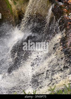 Gros plan, regardant vers le bas sur une section de la chute Laughing Whitefish, dans la zone panoramique de Laughing Whitefish Falls, Rock River, Michigan, États-Unis Banque D'Images