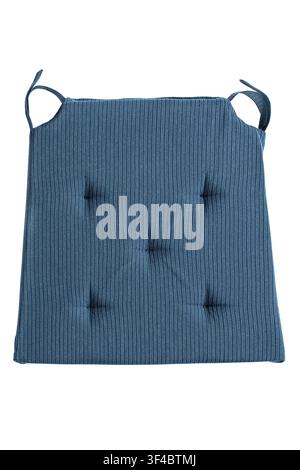 Coussin de chaise en tissu bleu isolé sur fond blanc Banque D'Images