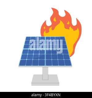 panneaux solaires en feu, panneaux enflammés avec des flammes, risque de sécurité des énergies renouvelables - illustration vectorielle Illustration de Vecteur