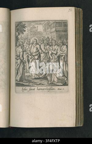 Christ et la femme adultère, une gravure d'Adriaen Collaert, un graveur flamand, tirée du livre 'Vita Iesu Salvatoris, varijs iconibus ab Adriano Collart expressa', vers 1580-1618. Banque D'Images