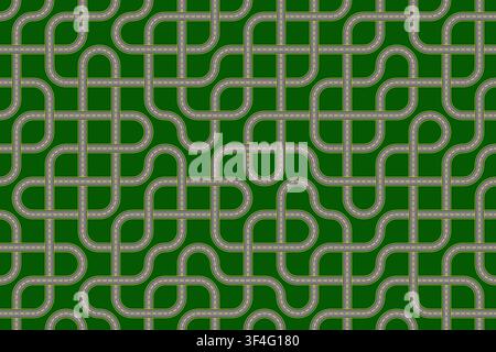 Fond labyrinthe routier abstrait avec chevauchement. Carte de route goudronnée sinueuse et labyrinthe de pistes courbes vue aérienne motif vectoriel de chemin sans couture Illustration de Vecteur