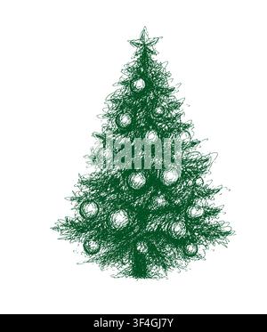 sapIN de Noël vert sur fond blanc. Dessiné à la main. Pas d'IA, illustration vectorielle. Illustration de Vecteur