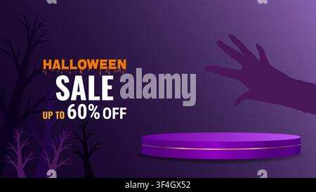 Bannière de silhouette de vente d'Halloween sombre pour les annonces, la conception Web et le marketing. Idéal pour les promotions d'automne sinistres et les campagnes de vente au détail. Illustration vectorielle premium Illustration de Vecteur