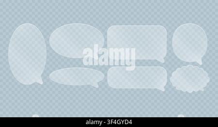 Ensemble de bulles de chat en verre 3D. Nuages de parole en cristal blanc pour interface de dialogue Illustration de Vecteur