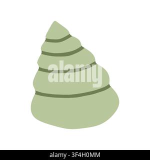 Illustration vectorielle d'une coquille d'escargot marin en forme de cône spiralé vert sauge plat. Élément marin pour des motifs de plage d'été, de décoration côtière et des graphismes de vie marine Illustration de Vecteur
