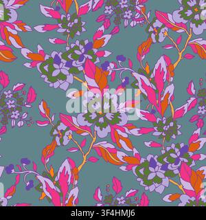 Motif floral botanique rétro éclatant Illustration de Vecteur