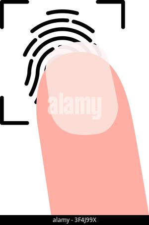 doigt touchant une icône de scanner biométrique pour vérifier l'identité, accorder l'accès, déverrouiller les systèmes de sécurité et scanner les empreintes Illustration de Vecteur