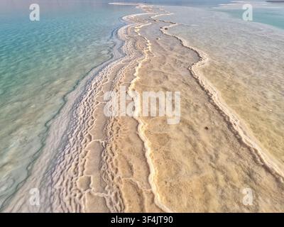 Cristaux de sel de la Mer Morte formés le long du rivage de la Mer Morte, Israël Banque D'Images
