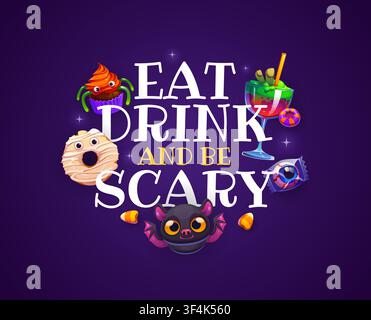 Carte de vœux Halloween à manger, boire et être effrayant Illustration de Vecteur