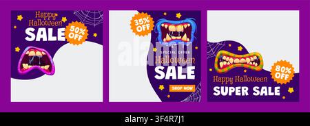 Modèles de bannières de promotion Happy Halloween avec bouches Illustration de Vecteur