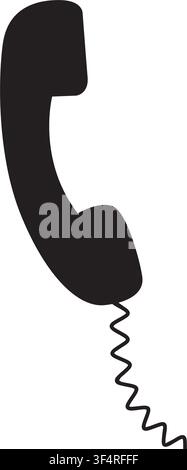 Récepteur de téléphone rétro noir avec câble enroulé, icône de silhouette vectorielle Illustration de Vecteur