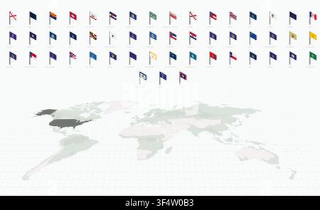 Drapeaux isométriques en 3D des États-Unis, collection triée par ordre alphabétique. Illustration de Vecteur
