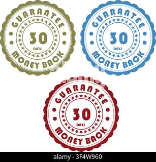 Collection de sceaux de garantie de remboursement sous 30 jours avec badges de garantie premium Illustration de Vecteur