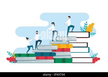 Personnes montant les escaliers de la bibliothèque, fond blanc, illustration Illustration de Vecteur