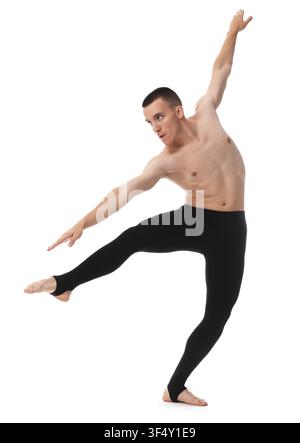 Danseur professionnel pratiquant des mouvements sur fond blanc Banque D'Images