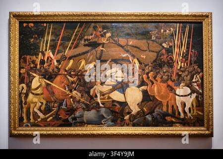 Florence, Italie - Mai 2026 : La peinture « La Bataille de San Romano » de Paolo Uccello à la Galerie des Offices Banque D'Images