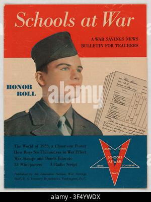 Une affiche de la Seconde Guerre mondiale tirée des archives du Bureau des rapports gouvernementaux, intitulée Écoles en guerre, datant de la période de la Seconde Guerre mondiale. Banque D'Images
