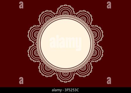 Carte circulaire avec bordure en dentelle élégante, motif de broderie. Cadre rouge horizontal. Illustration de Vecteur