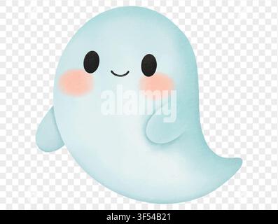 Aquarelle bleu clair fantôme mignon flottant joyeusement, clipart Halloween pastel.vecteur Illustration de Vecteur