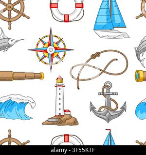 Motifs nautiques motif sans couture. Fond de voyage et de tourisme. Illustration conceptuelle de style rétro. Illustration de Vecteur