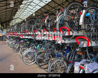 La Haye, Pays-Bas – 20 avr. 2026 : Des rangées de vélos garés remplissent un parking à vélo sur plusieurs niveaux couvert à La Haye, Pays-Bas Banque D'Images