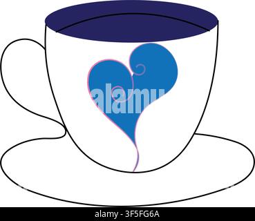 Vector d'art linéaire d'une tasse de café, dessin continu en une ligne avec de la vapeur en forme de cœur Illustration de Vecteur