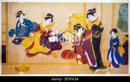 Peinture japonaise Ukiyo-E de la fin du XIXe siècle sur papier de mûrier - Musée Bratko d'Art Oriental - Korce, Albanie Banque D'Images