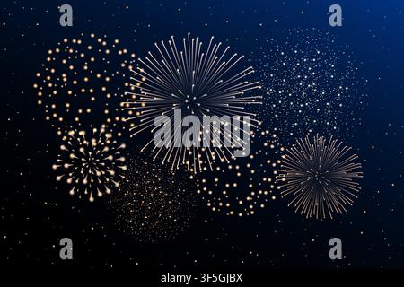 Spectacle de feux d'artifice sur fond de ciel nocturne. Concept de jour de l'indépendance. Fond de félicitations. Illustration vectorielle Illustration de Vecteur