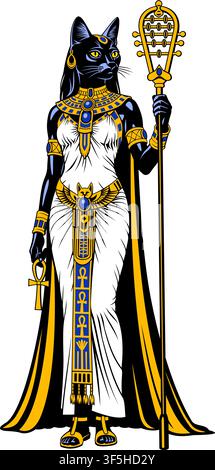 Bastet. Déesse égyptienne ancienne. Illustration vectorielle en couleur. Illustration de Vecteur