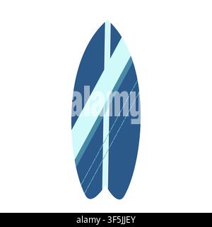 Illustration vectorielle d'une planche de surf bleue avec des rayures géométriques bleu clair. Icône de planche de surf pour la plage d'été, les sports océaniques et les activités extrêmes. Illustration de Vecteur