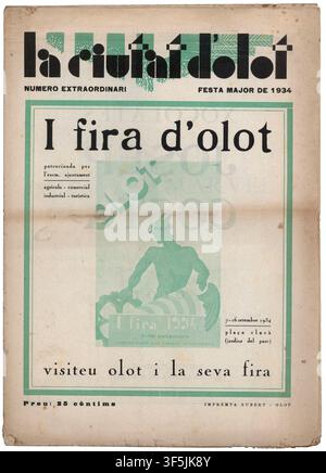 Espagne. Couverture du magazine La ville d'Olot, pour la fête principale de 1934. Banque D'Images