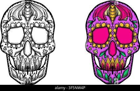 Crâne du Dia de Los Muertos. Illustration de Vecteur