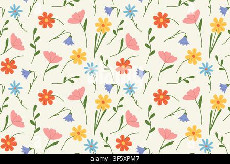 Motif sans couture mettant en scène des fleurs d'été colorées dans un design botanique frais, parfait pour les textiles, le papier d'emballage, le papier peint, la papeterie, les emballages Illustration de Vecteur
