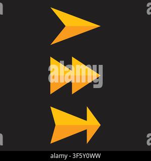 Ensemble d'icônes vectorielles flèche jaune isolées sur fond noir Indicateur de direction géométrique moderne Symbole pour conception d'interface utilisateur Web UI Graphique Ele Illustration de Vecteur