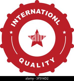 Badge rond de qualité internationale rouge avec sceau de certification Premium Illustration de Vecteur
